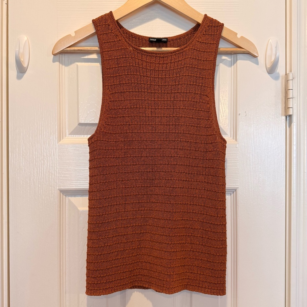Minnie Rose Knit Top Cotton Linen Blend Women’s S Orange Sleeveless Capsule Boho
